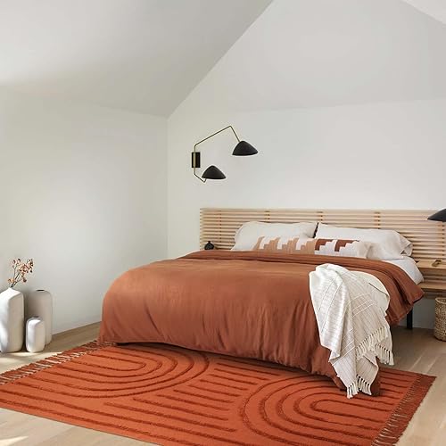 Miniatura 6 de LEEVAN - Alfombras lavables para sala de estar de 4 x 6 pies, alfombra tejida de terracota para cocina con borlas, alfombra moderna acolchada de