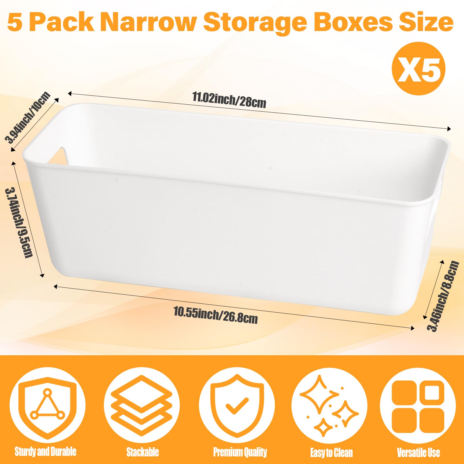 W&H 5 PCS Plastic Storage Boxes, White Rectangle Bathroom Storage Baskets with Handle, Kitchen Cupboard Boxes - Image 2