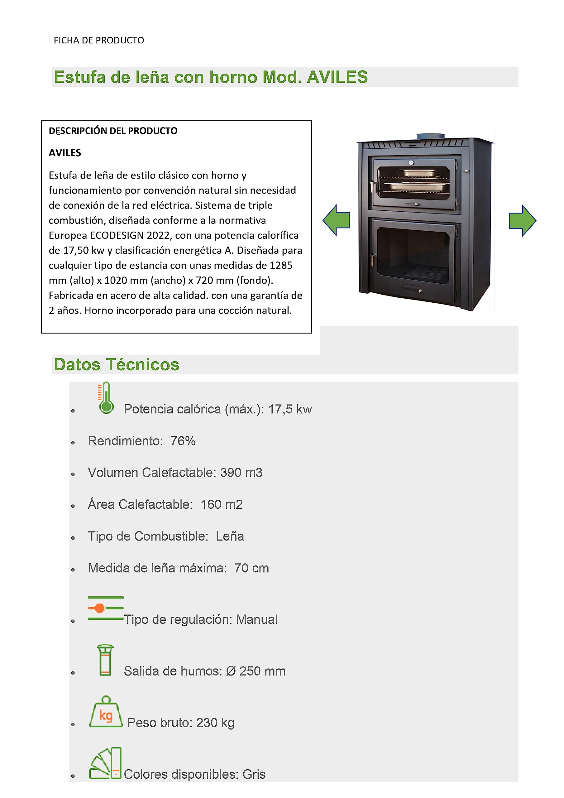 Poêle à Bois avec Four Aviles 17,50 KW
