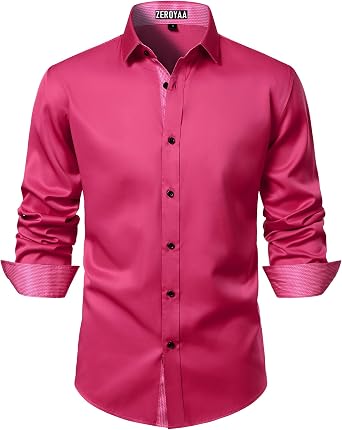 ZEROYAA Mens Stretch Long Sleeve Dress Shirts