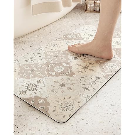 Color&Geometry Boho Bathroom Rug: 17"x30", Quick Dry Absorbent, Non-Slip Rug, Aesthetic Bath Mat
