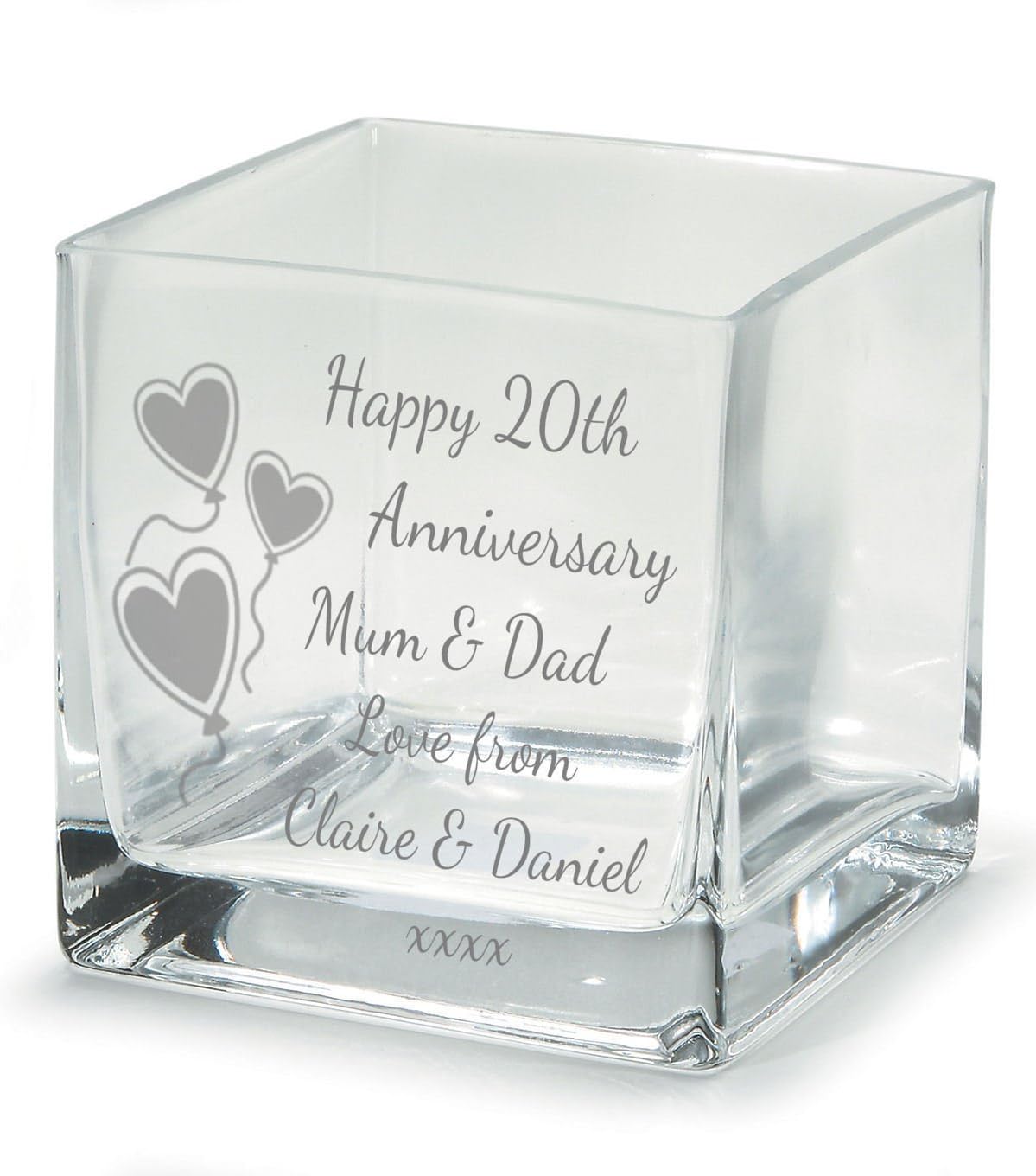 County Engraving Engraved 20th China Wedding Anniversary Square Flower Vase Glass Gift - Enter Your Own Custom Text (Medium)