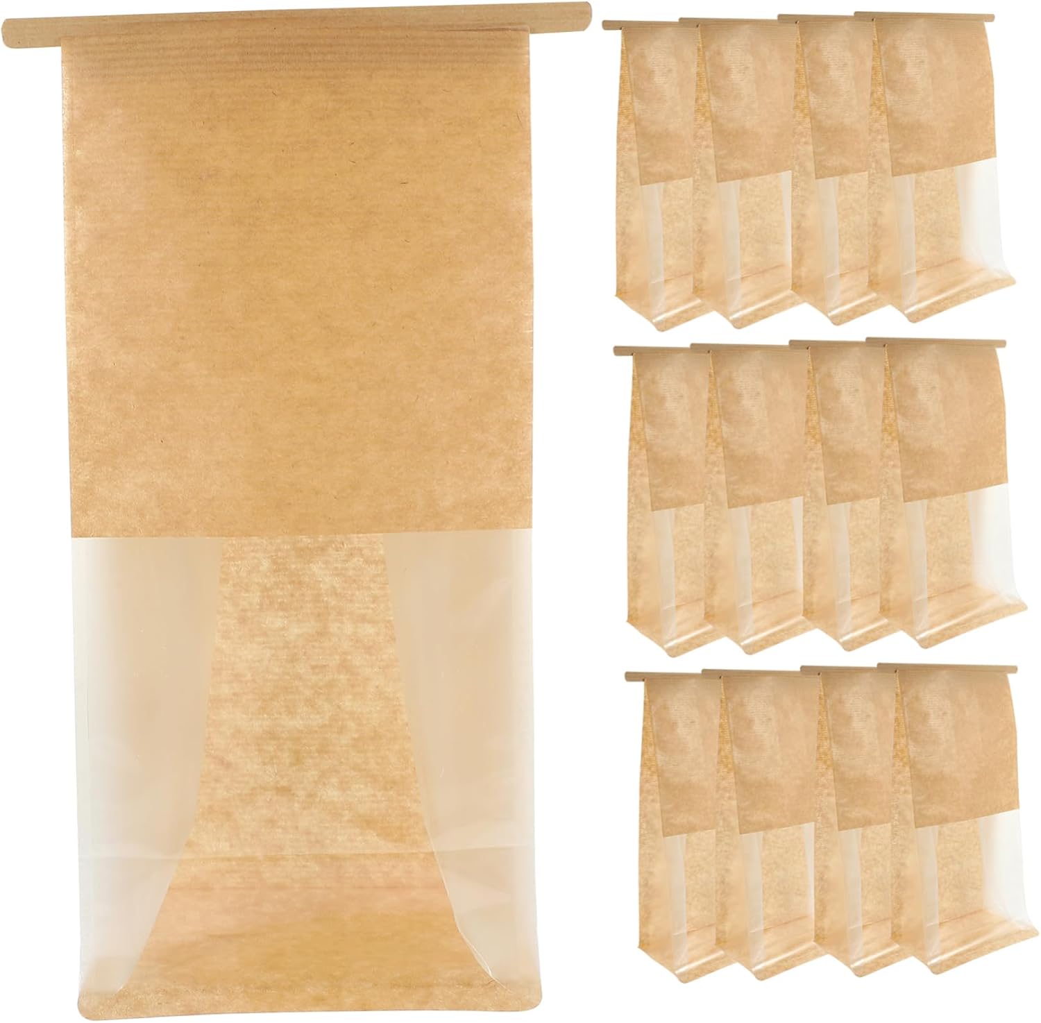 50pcs Window Bread Bags for Baking Toast Cookie Storage Kraft Pouches for Treats Snacks Baked Goods for Giving and Bakery Supplies