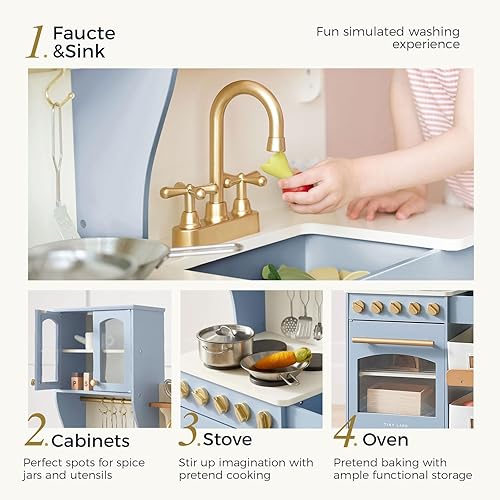 Miniatura 2 de Tiny Land - Cocina de juguete para niños, de madera, con sistema de almacenamiento, con muchas funciones de juego, de juguete, diseñada para niños,
