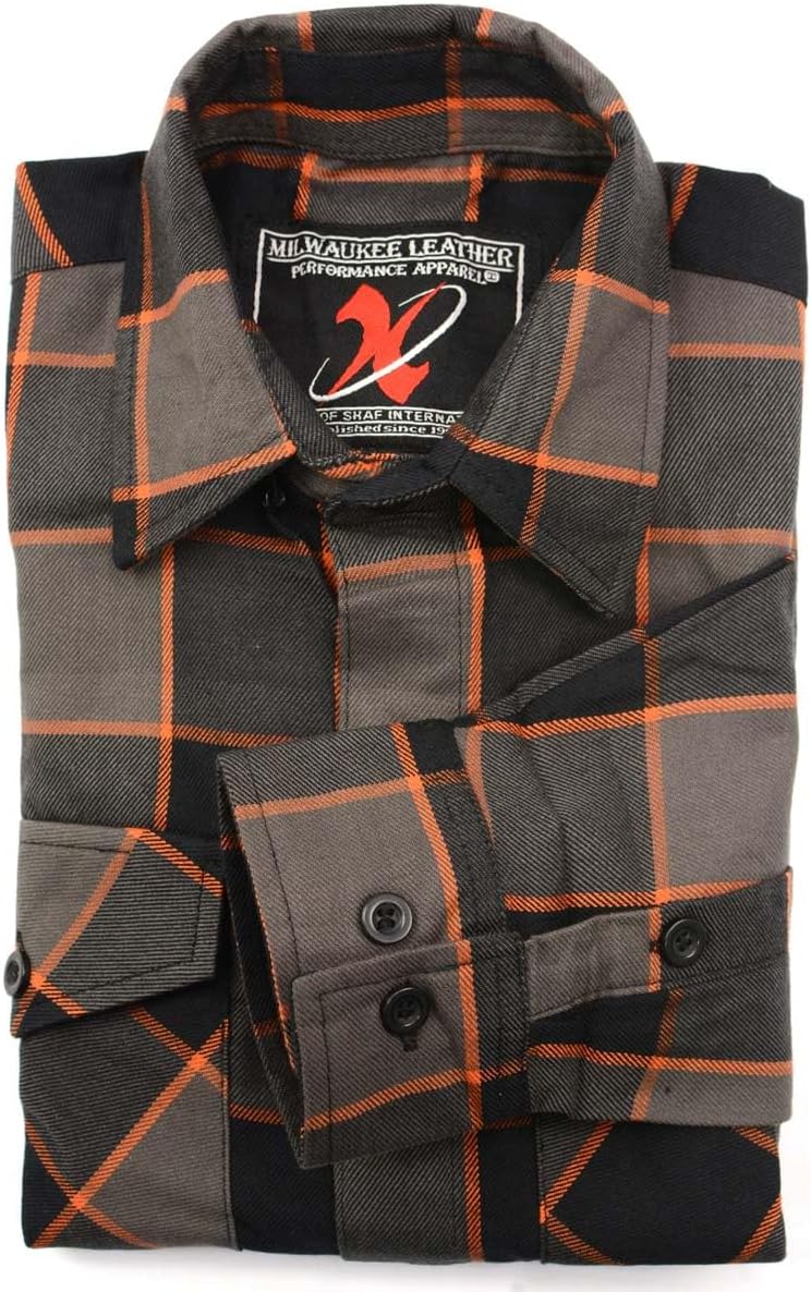 Milwaukee Leather MNG11648 Men's Grey with Brown and Orange Long Sleeve Cotton Flannel Shirt - Small - Image 8