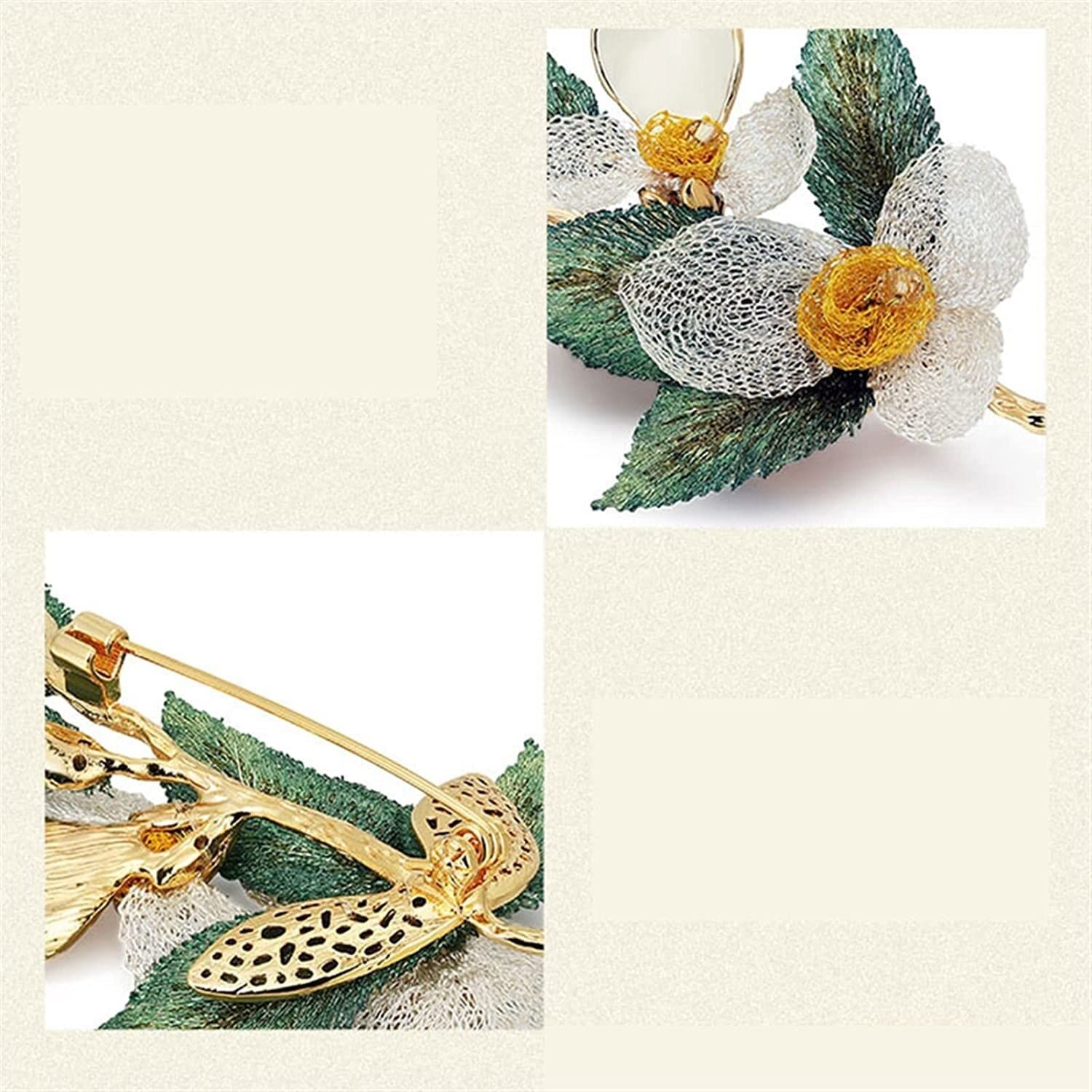 KYUSAR Brosche Broschen Rose Blume Brosche Damen Elegante Accessoires Handgemachte Faltung Besticktes Blatt Romantische Brosche Hochzeitsbankett Broschen FüR Kleidung