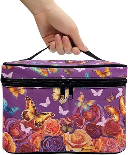 Vista 23 de doginthehole Bolsa de maquillaje, bolsa de cosméticos de viaje, bolsa de aseo portátil grande, organizador de accesorios para mujeres y niñas