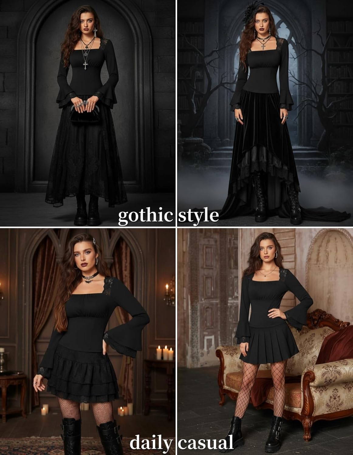 Scarlet Darkness Long Sleeve Tops for Women Square Neck Shirts Fitted Fall Blouse Goth Victorian Tees Going Out Clothes - Image 6