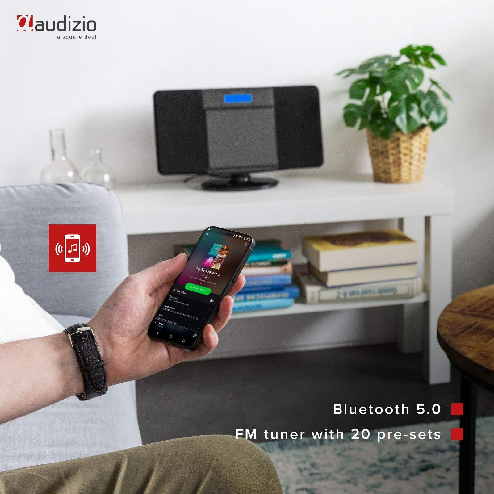 Audizio Nimes Radio Bluetooth Stéréo 50W - Noir, avec Lecteur CD, Lecteur MP3/USB, 20 Stations Préréglées, Écran LCD, Idéale pour Écouter Vos Musiques Favorites et Servir de Réveil chez Vous