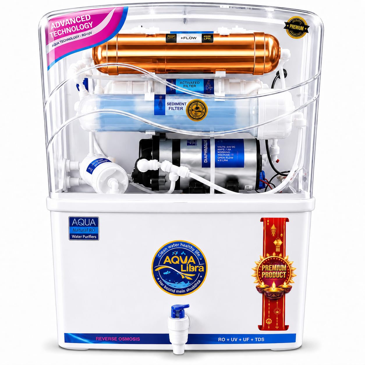 ​Aqua Libra 12 Litre Water Purifier (ISI Mark) - RO+UV+UF+Copper Technology with In-tank UV LED Sterilization | Suitable for Borewell & Municipal Water | 1 Year Warranty-image-41