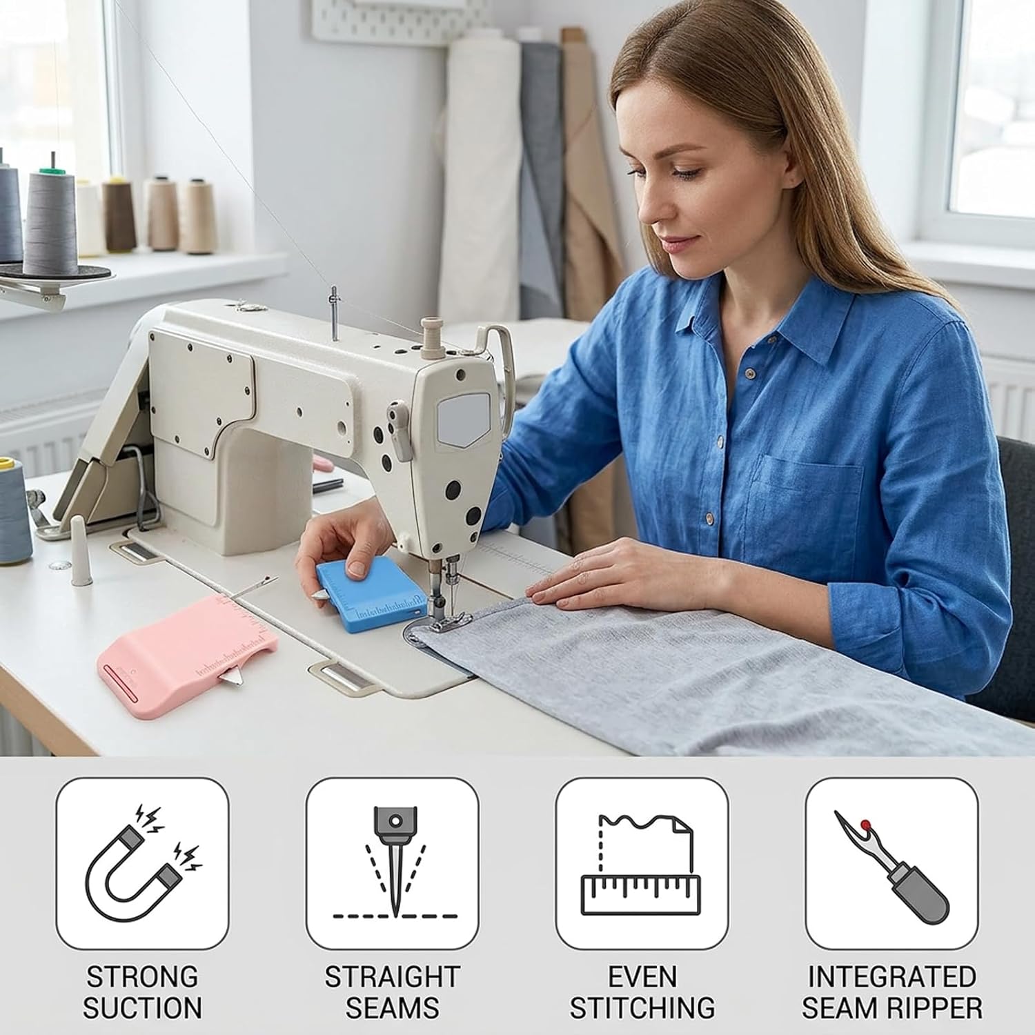 2-Piece Sewing Seam Guide and Ripper,Sewing Seam Guide and Ripper Magnetic, Attachment for Sleeves Cuffs and Garment Construction