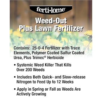 Fertilome (10923) Weed-Out Plus Lawn Fertilizer 25-0-4, 40 lbs | 25-0-4 NPK granules with 3-way broadleaf weed control - Feed & weed simultaneously - Lawn care homeowners