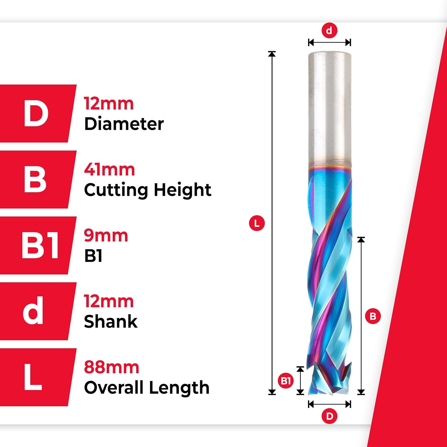Amana Tool 48326-K CNC SC Spektra Extreme Tool Life Coated Compression Spiral 12mm D x 41mm CH x 12mm SHK x 88mm Long 3 Flute Router Bit