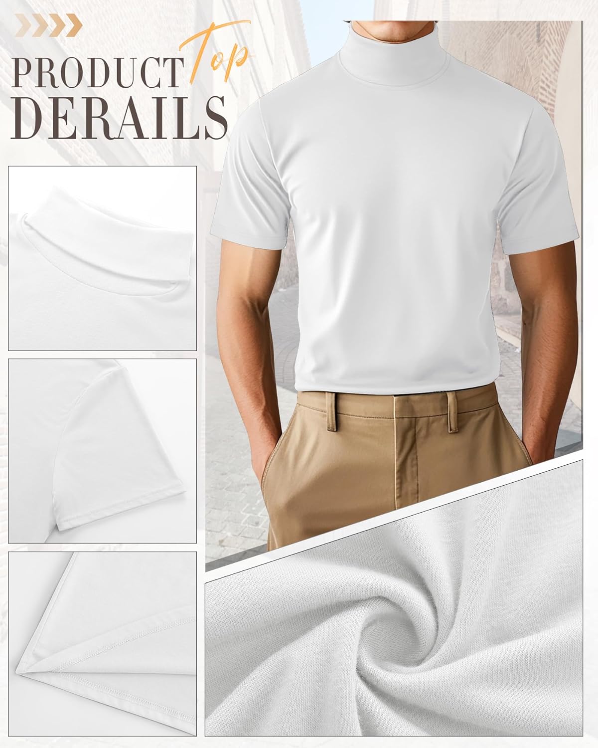 Huukeay 3 Pack Men's Big and Tall Turtleneck Shirt, Cotton Short Sleeve Mock Neck Tops Loose Fit Basic Casual Undershirt Tee - Image 2