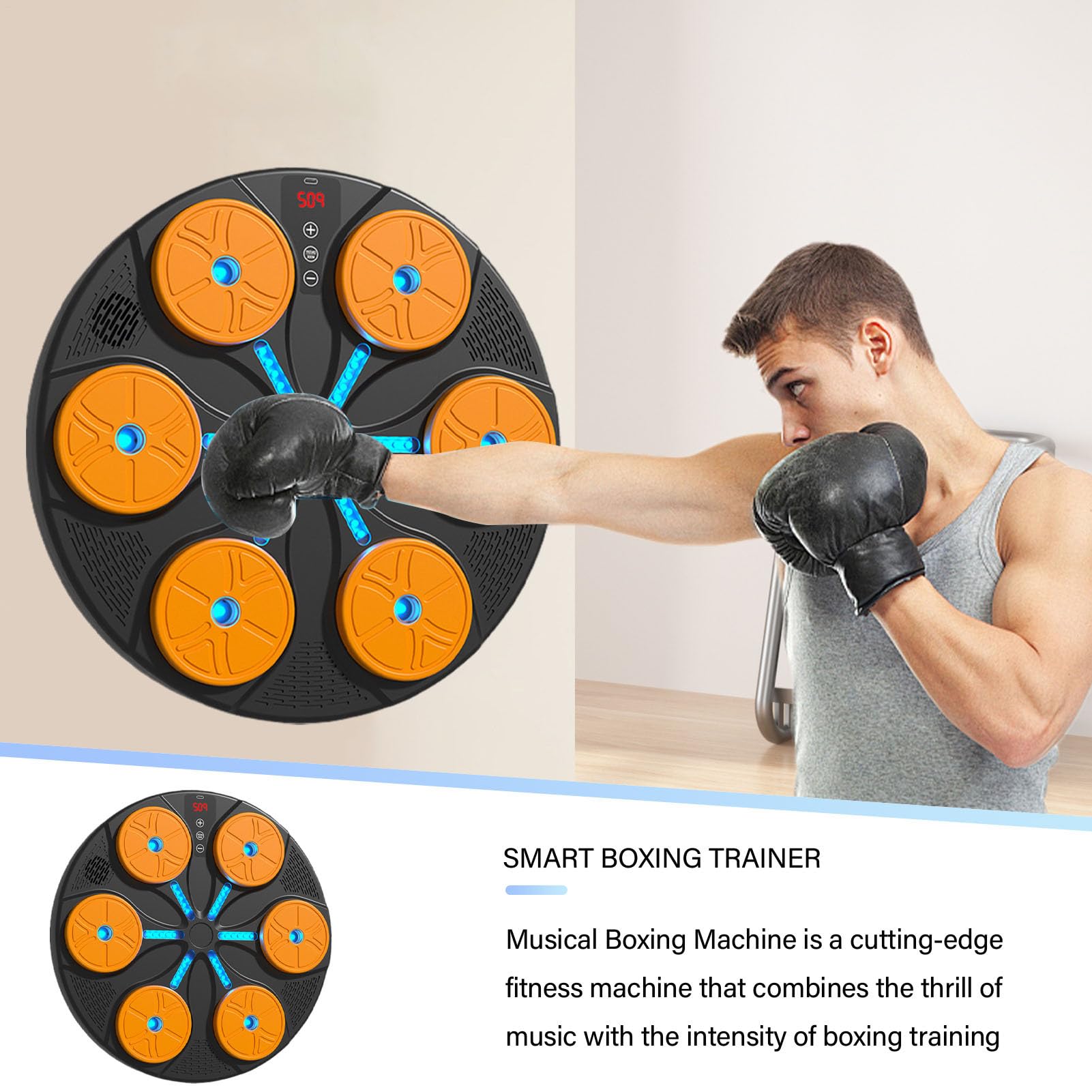 Máquina De Boxeo Musical Inteligente Entrenador Electrónico con 8 Modos | Con Iluminación RGB, De Pared Y Música para Mujeres y Adultos, Entrenamiento en Casa, Oficina
