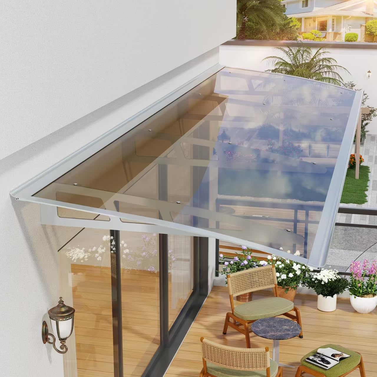 Awning for Door Entrance, 40x60inch Window Awnings Exterior with Metal Bracket Polycarbonate Board, UV Rain Snow Protection Patio Awning Canopy