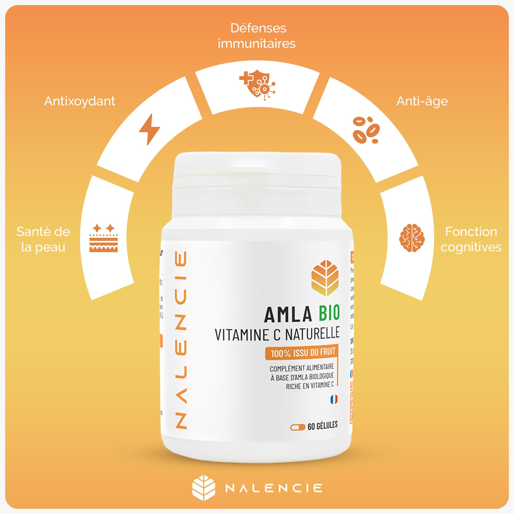 AMLA BIO - Vitamine C naturelle - 5x Plus Concentrée que l’Acérola - 60 Gélules Végétales – Réduction de la Fatigue - Sans Sucres ni Additifs Nocifs - 1 Gélule/Jour - Fabriqué en France