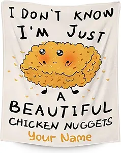 Mercuryelf Custom Chicken Nugget Blanket - Soft, Fuzzy & Warm - 60x80 Inches Flannel Throw Blankets for Bed, Couch - Beige Cute Throws Gift for Women, Men