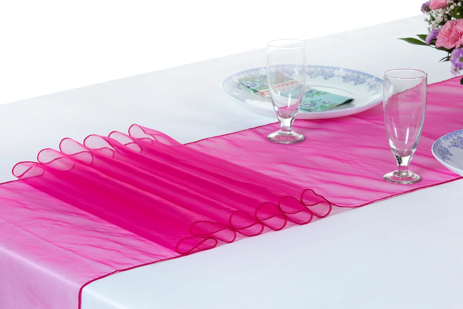 MDS® Pack of 30 Organza Table Runner 12 x 108 Inch – Sheer Lightweight Decorative Table Runner for Wedding, Party, Reception, Banquet, Bridal Shower & Holiday Dinner Table Décor - Magenta