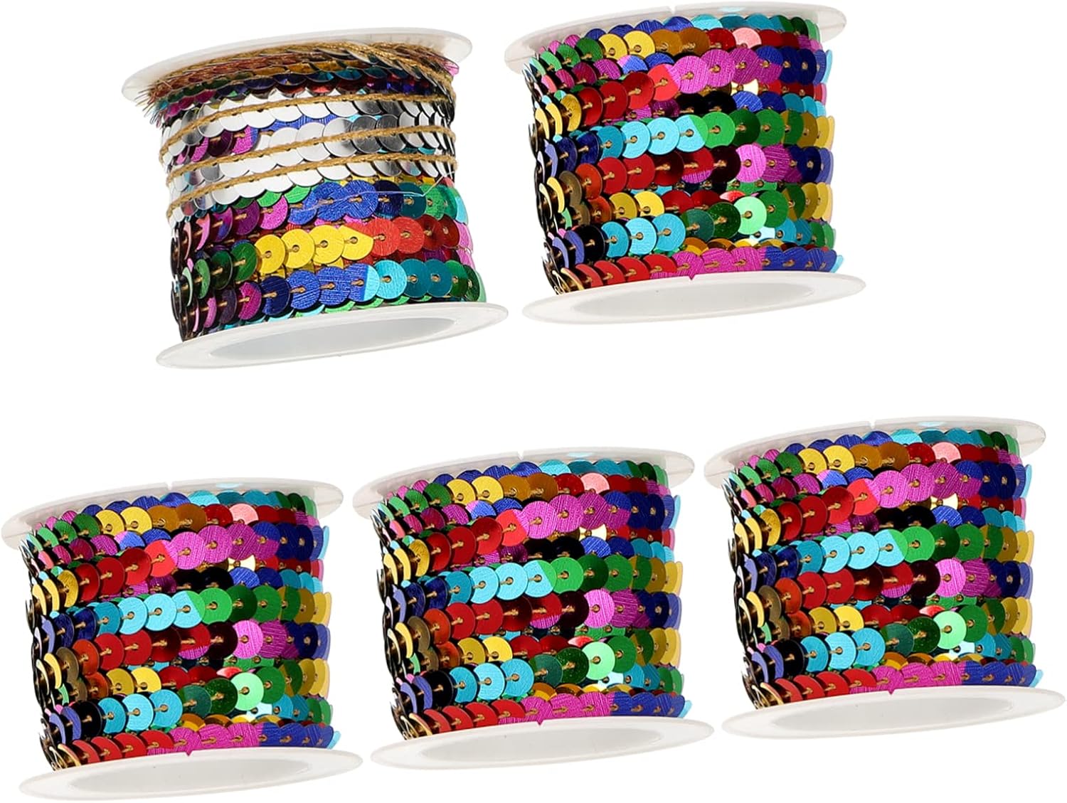 5 Rolls Sequin Spool String Rhinestone Strips for Crafts Embellishments DIY Flat Sequin Strip Headband Making Material