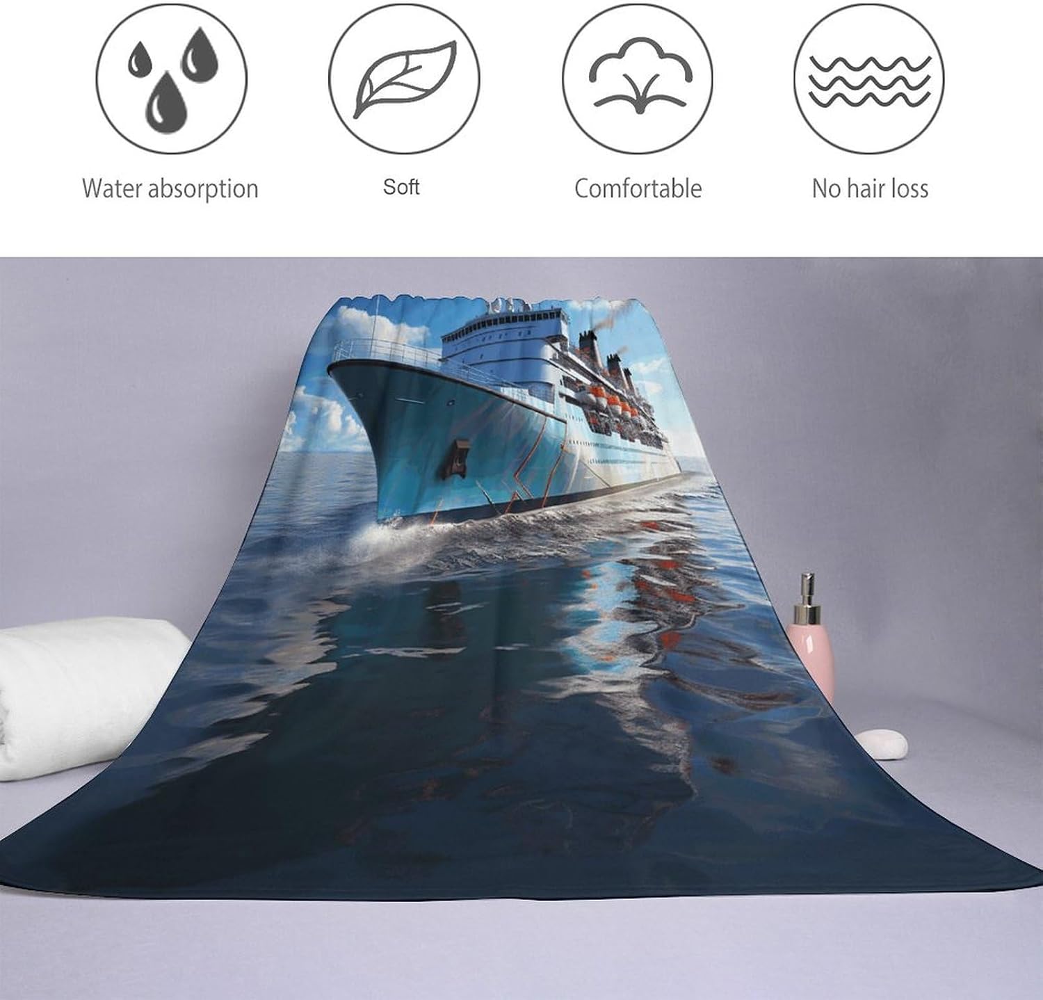 Ocean Ferry Boat Towel Vacation Accessories Essentials Soft Lighterweight，Bath Towel for Adults Women Men，Bath Towels Gift for All Occasions, Machine Washable.