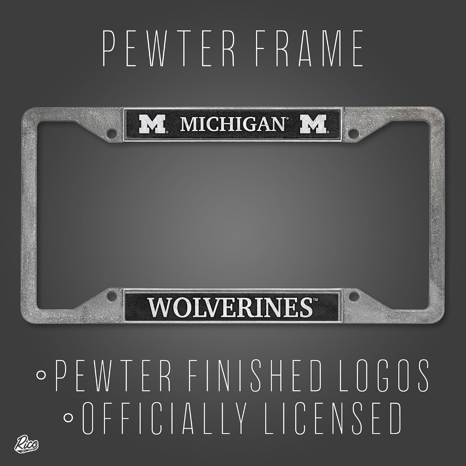 Rico Industries NCAA Michigan Wolverines Pewter License Plate Frame 12" x 6" image 5