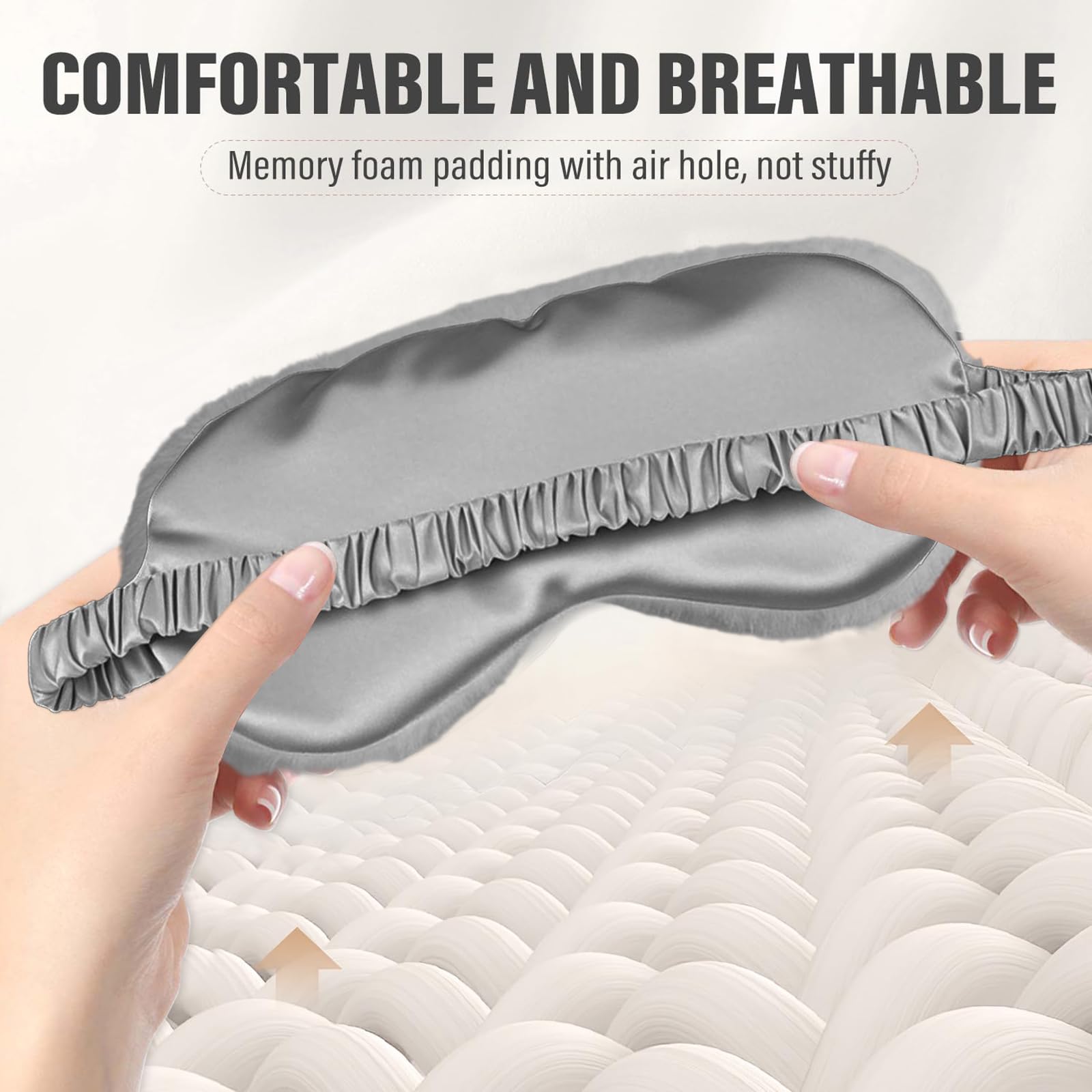 Plüsch Satin Schlafmaske,98% Lichtblockierende Schlafbrille mit Verstellbarem Band für Frauen & Herren & Kinder, Schlaf Augenmaske für Reise Gadget, Schwarz(Asche)
