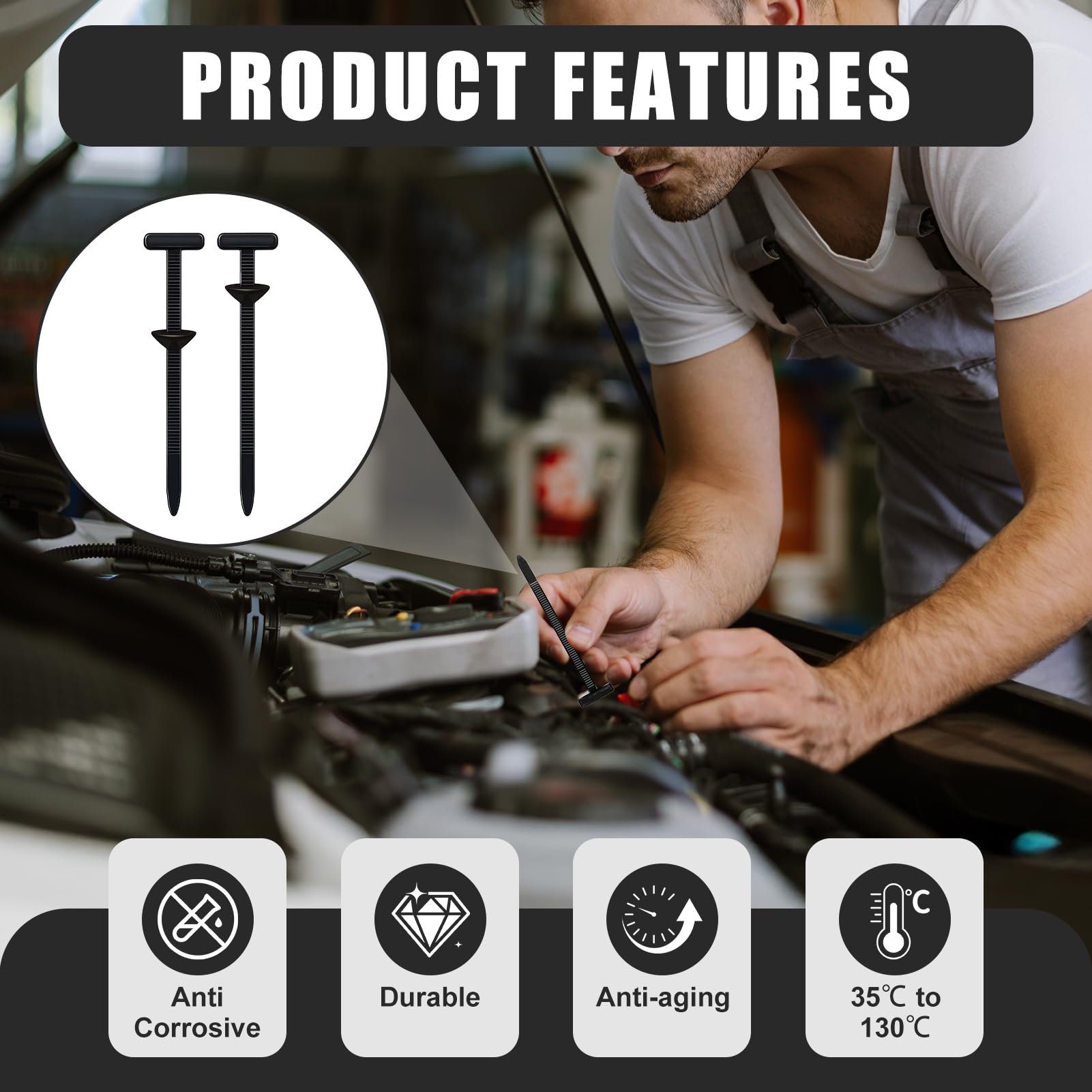 Hebilla Universal para Bridas de Nailon, Abrazaderas Plastico, Soporte de Nailon Autoblocante Resistente con Cierre Automático para Automóviles, Hogar, Reparaciones y Maquinaria (50 Juegos)