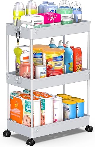 SPACEKEEPER Carrito de almacenamiento con ruedas de 3 niveles para baño, organizador con ruedas, organizador de cuarto de servicio, estantería