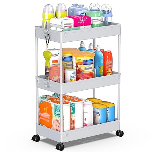 SPACEKEEPER Rolling Storage Cart 3 Tier Bathroom Cart Organizers with