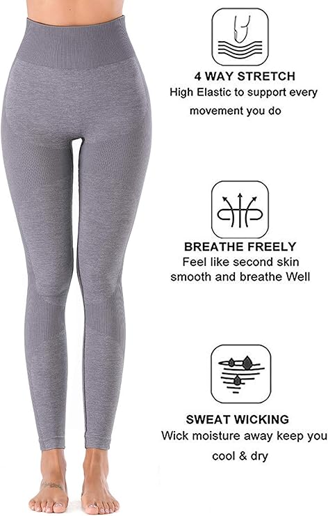 Womens High Waisted Seamless Leggings Tummy Control Workout Gym Athletic Yoga Pants Butt Lift Compression Skinny Tights
