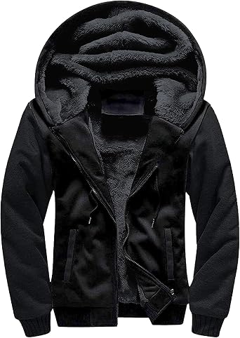 SWISSWELL Men Zip Up Hoodies Sherpa Lined Jacket Heavyweight Fleece Sweatshirt Winter Warm Hooded Coat
