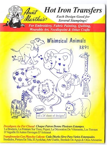 Whimsical Animals Aunt Martha's Hot Iron Embroidery Transfer
