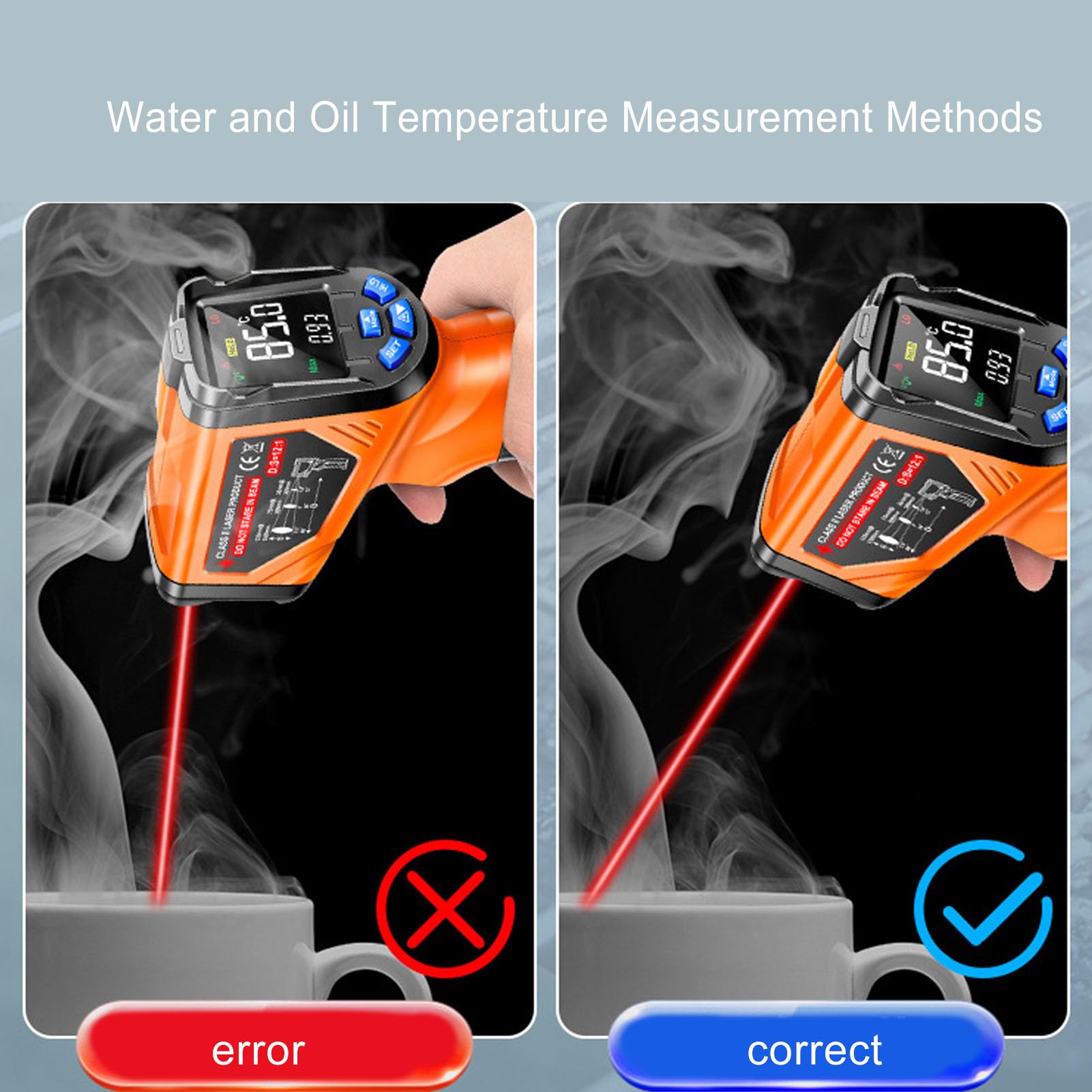 Pistola de temperatura digital HaloVerde Tiger con rango de -20 °C a 750 °C y emisividad ajustable, pistola de temperatura sin contacto con alarma de alta temperatura para uso