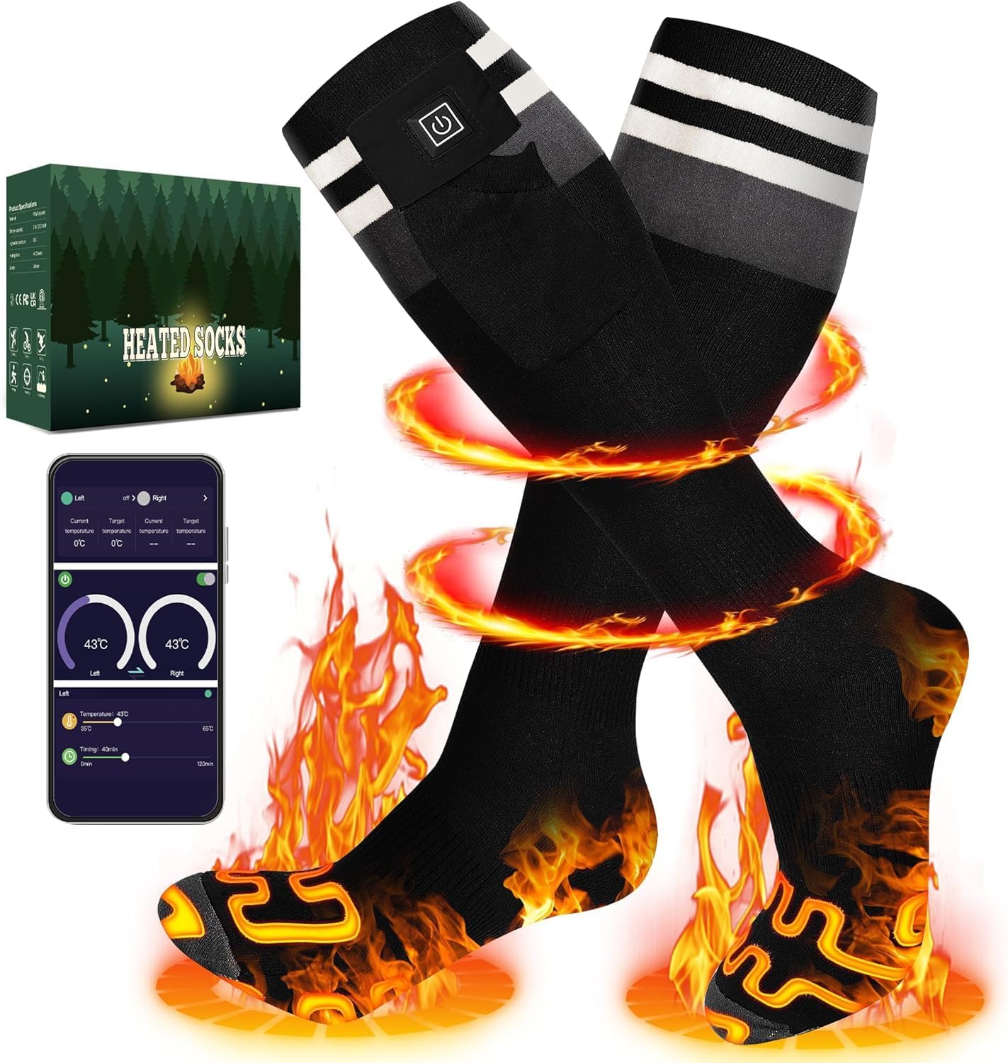Heated Socks for Men Women with APP Control 7.4V 6000mAh 17H Heat Socks