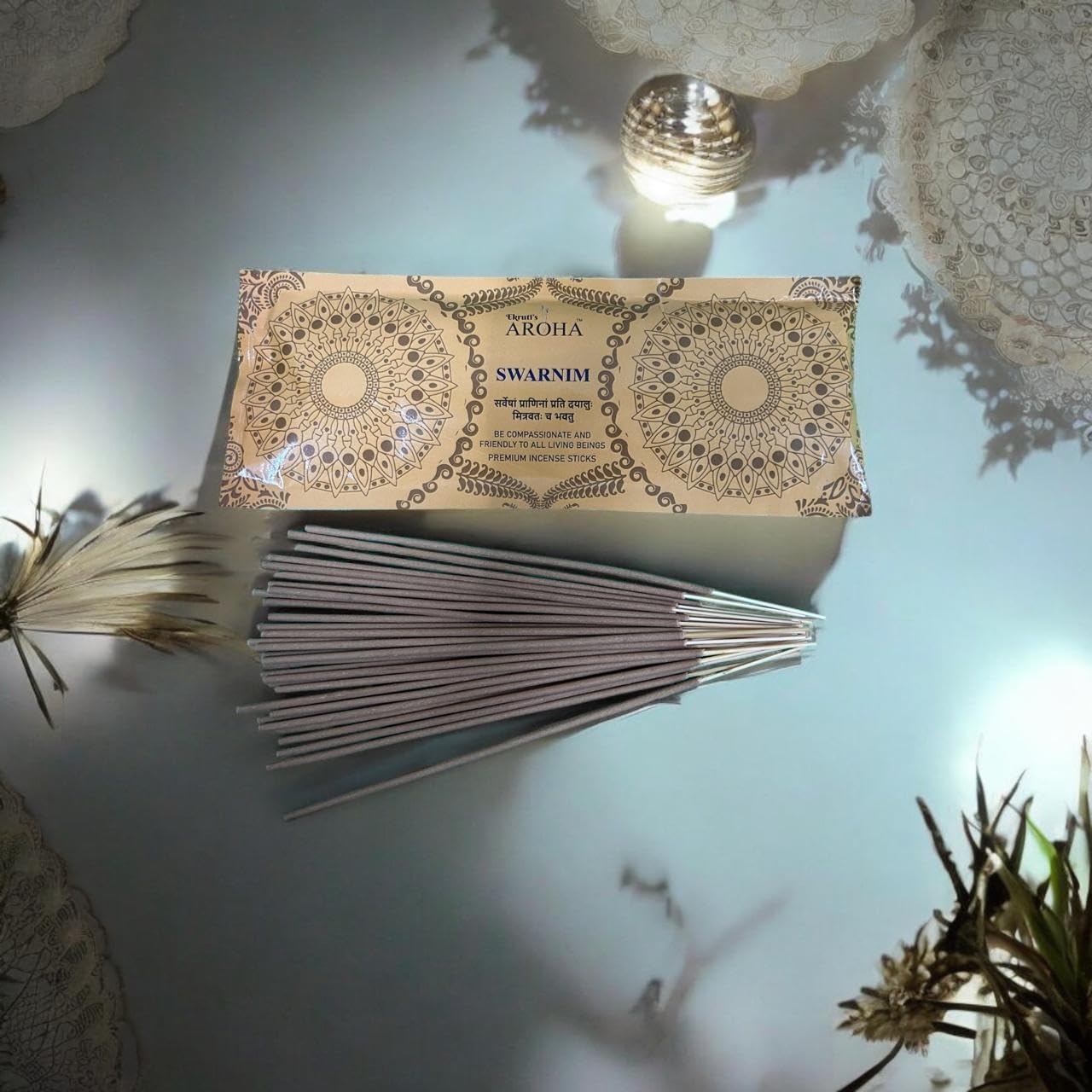 AROHA'S SWARNIM / स्वर्णिम - Perfume Incense Sticks/Agarbatti (100g, 60 Sticks) | Luxurious Aroma for Calm & Meditation | Non-Irritating & Eye-Friendly