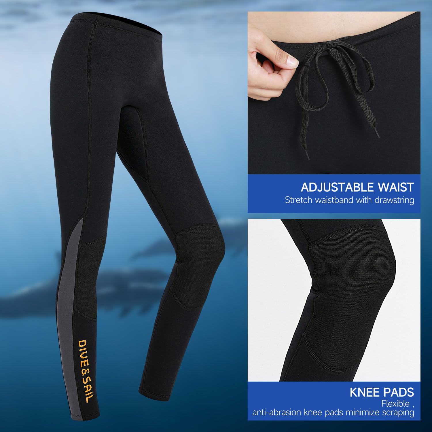 Pantaloni da muta da donna e da uomo, in neoprene, 3 mm, per tenere al caldo per acqua, aerobica, immersioni, surf, nuoto, snorkeling, immersioni subacquee, kayak