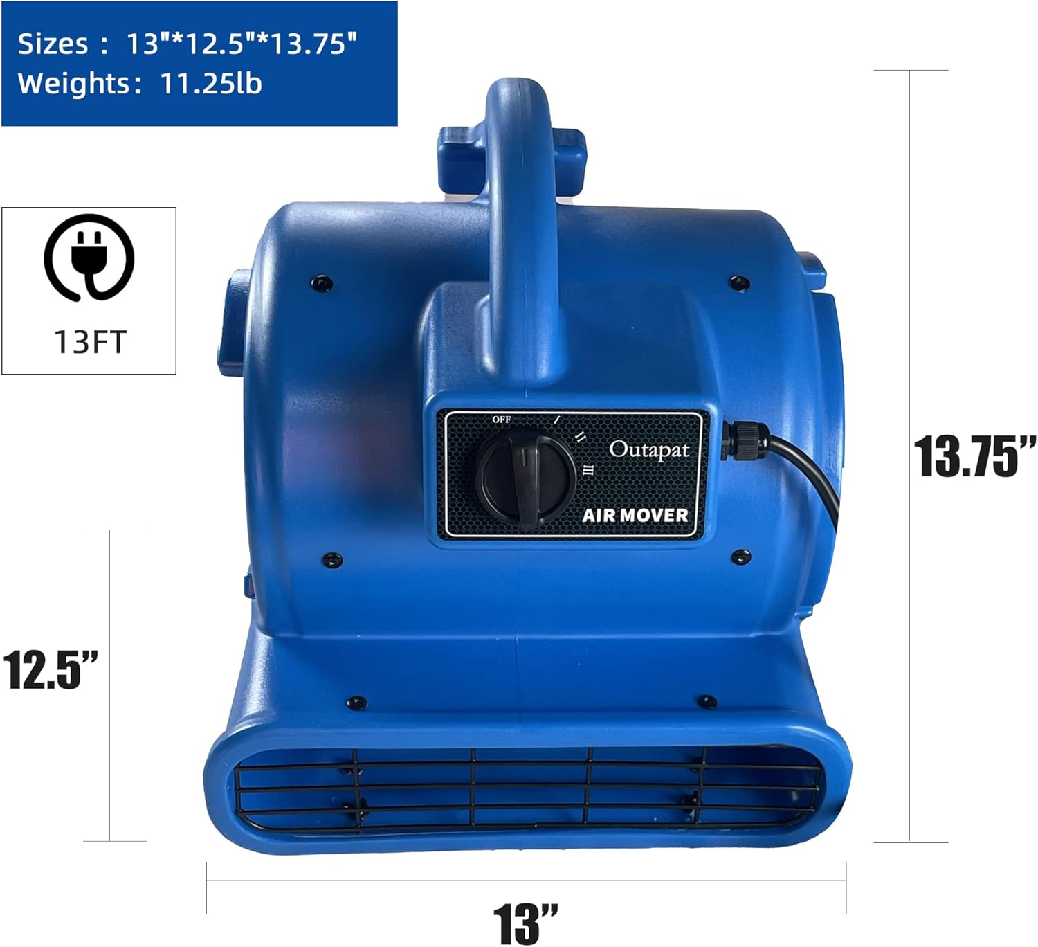 3-Speed Air Mover 1/3 HP Carpet Dryers and Floor Drying Blower Fan for Professional Carpet Cleaner with 13Ft Power Cord