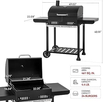 Black Charcoal Grill with Foldable Side Tables, CD1824EH-SC
