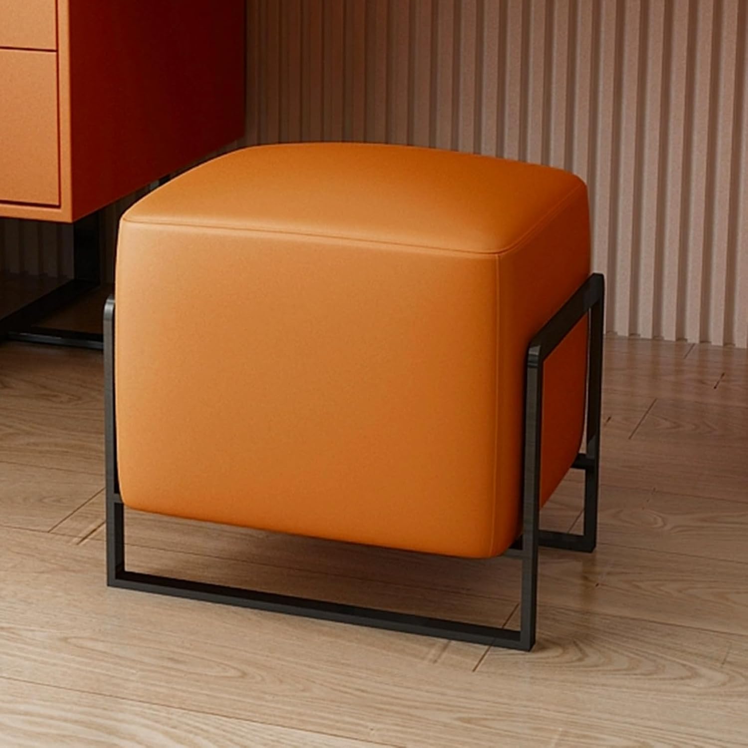 Leather Footstool, Small Foot Rest, Makeup Stool, Shoe Changing Bench, Small Foot Stool for Living Room, Bedroom(B)