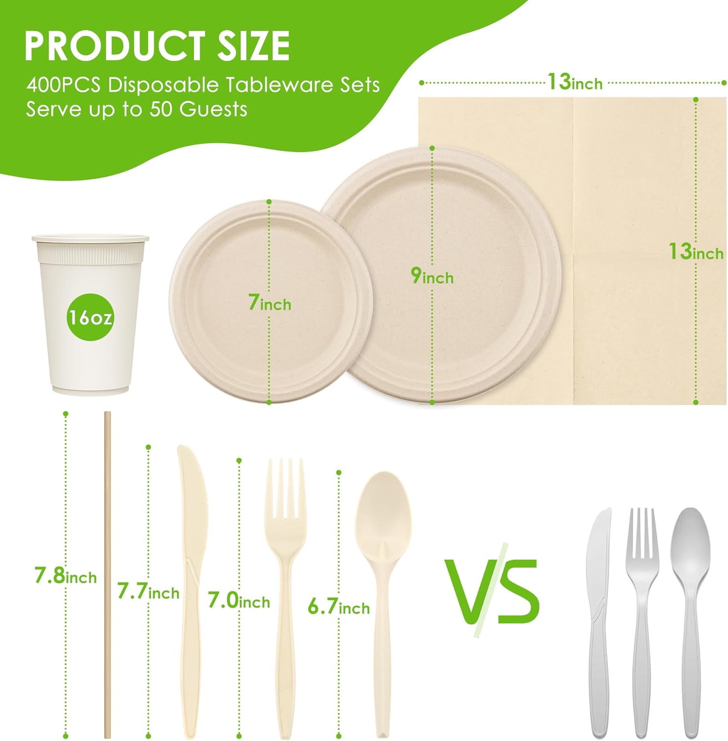 400PCS Disposable Paper Plates Set, Compostable Eco-friendly Dinnerware Set, Biodegradable Heavy-Duty Paper Plates, Utensils, Cups and Straws for Party Camping Natural Brown - Image 2