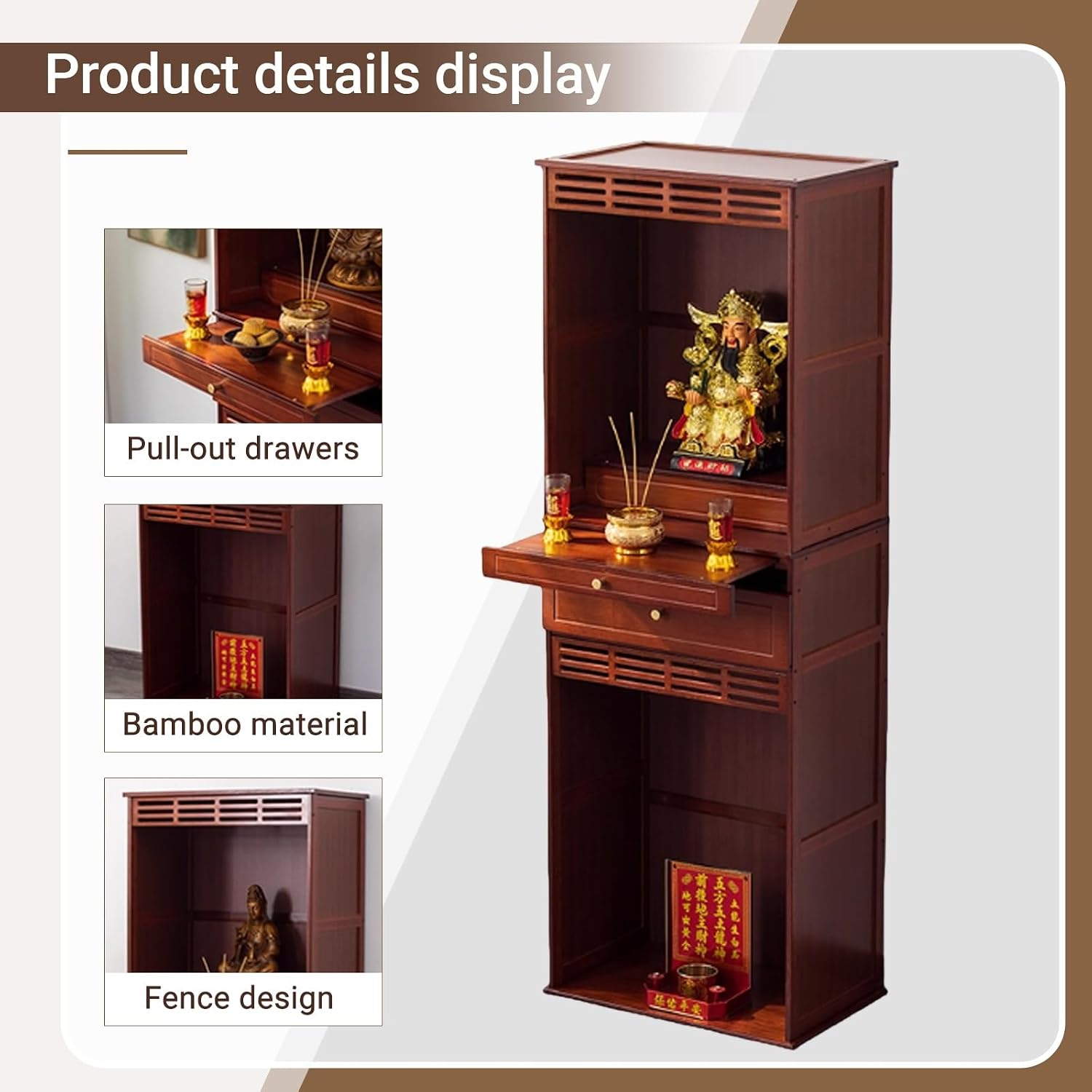 Altar Table with Storage,Buddhist Pooja Cabinet,with Storage & Pull-Out Worship Table,Pedestal Offering Table,for Incense and Pray, for Living Room, Study Room