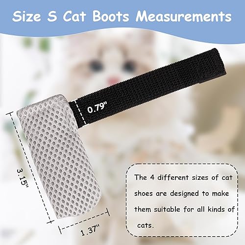 Miniatura 3 de Dexspoeny 4 botas para gatos, guantes para gatos para evitar arañazos, protectores de malla ajustable para gatos, antideslizantes, transpirables,