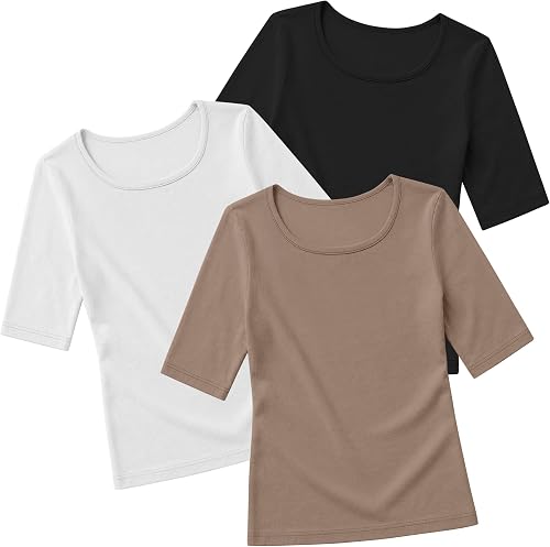 YooAurvox 3 Pack Toddler Girls Scoop Neck Shirts, 3-Color, 18-24 Months