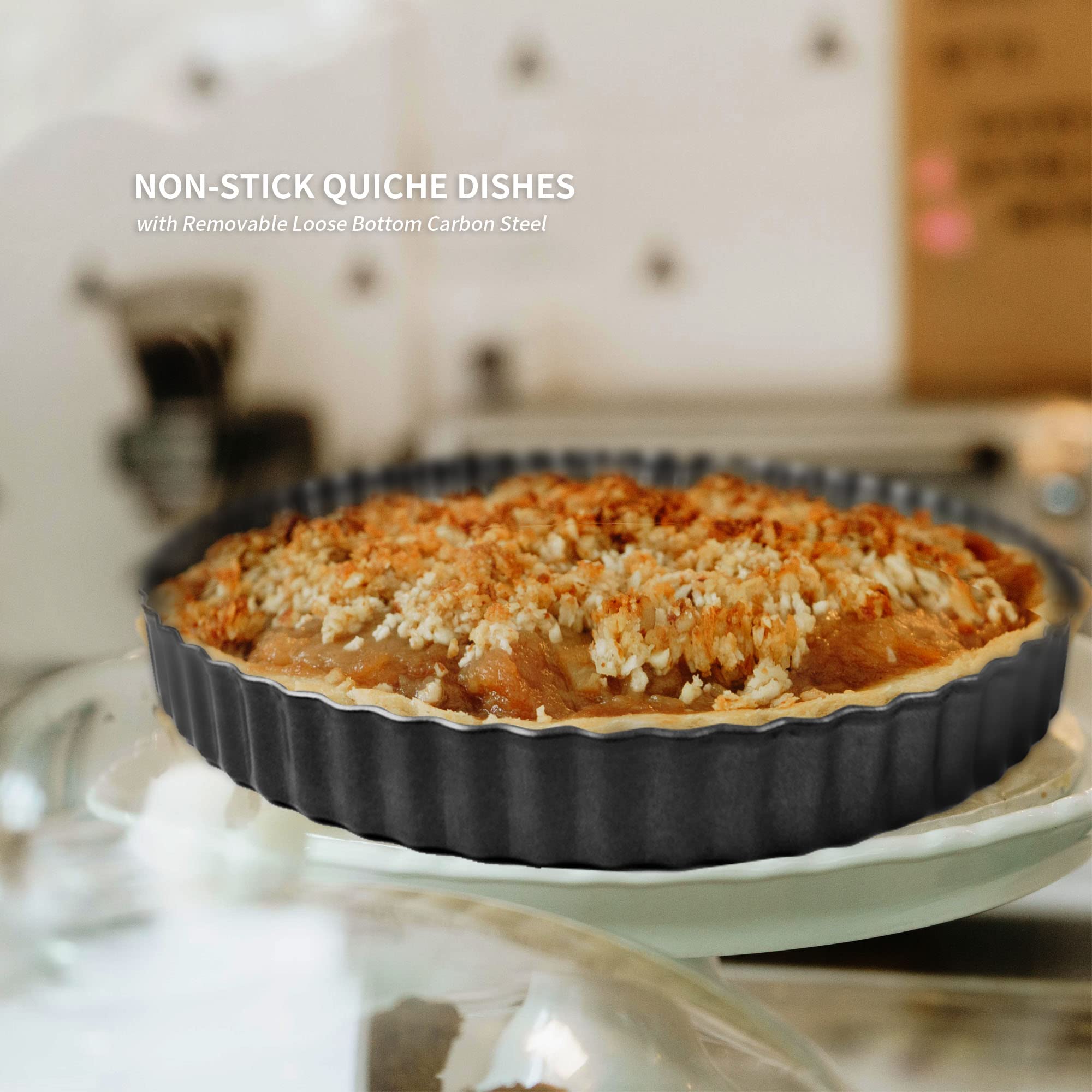 Lot de 2 plats à quiche pour le four antiadhésifs de 24 cm avec base amovible, moule à tarte rond avec fond amovible pour la cuisson
