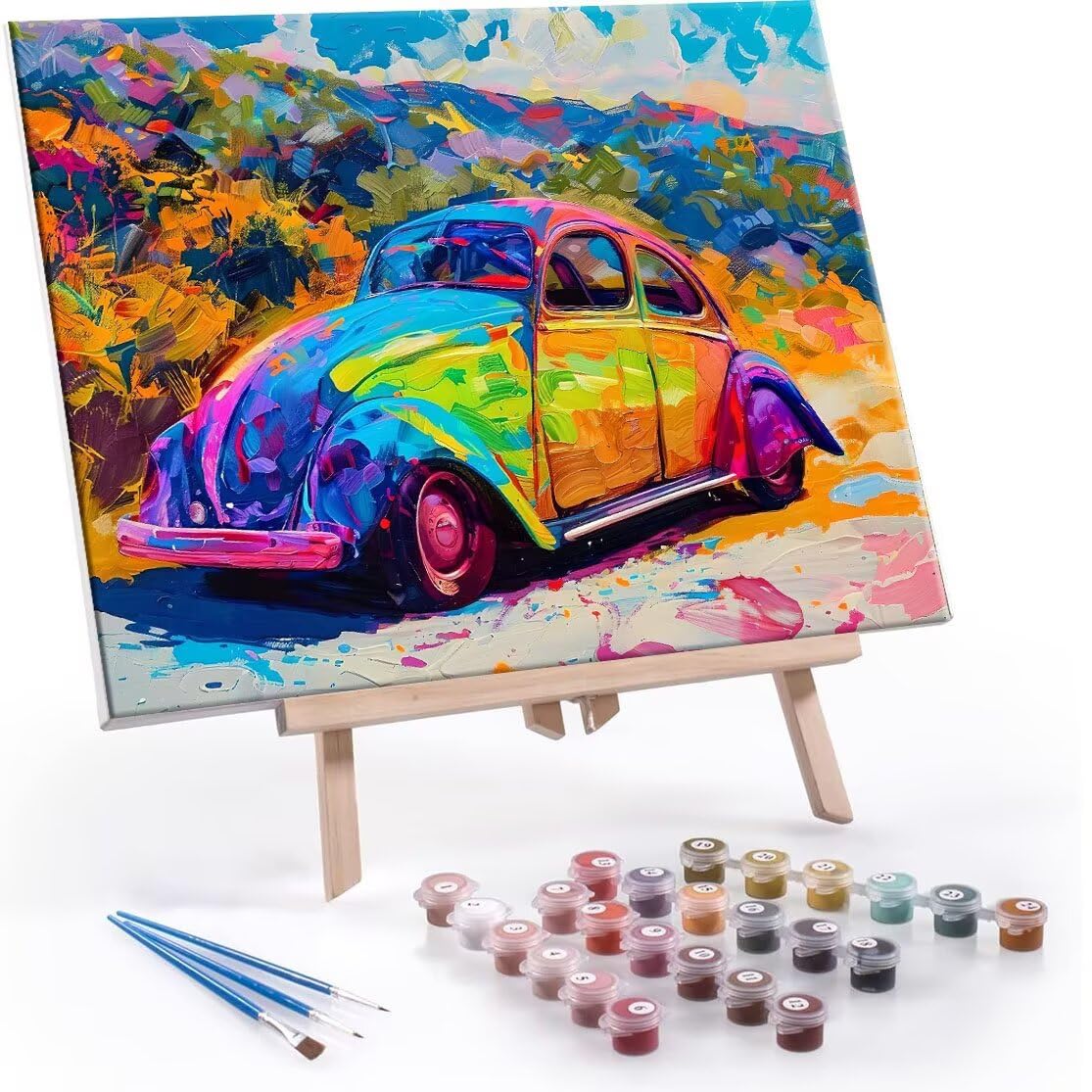 Peinture par Numéros pour Adulte, DIY Paint by Numbers Acrylique pour Enfants Débutants Facile sur Toile Kit de Peinture à l'huile sur 70x90cm, Peinture Décor de la Maison - Voitures (sans Cadre) E738
