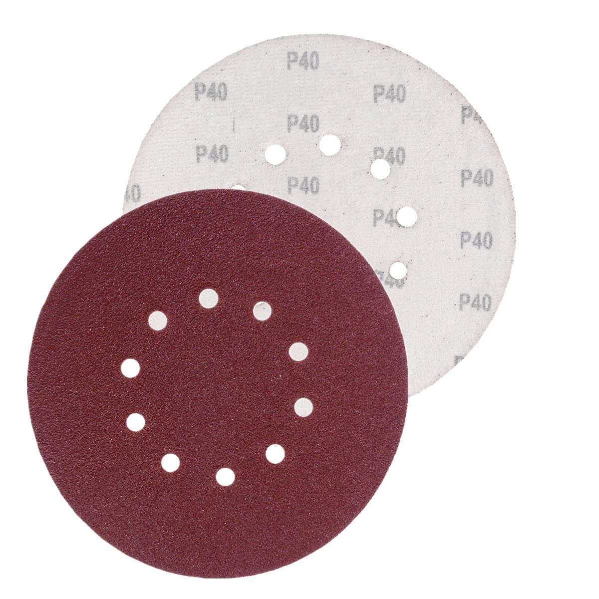 100 discos abrasivos de KLETT Ø 225 mm con 10 agujeros, grano P40, lijadora excéntrica de cuello largo, lijadora orbital de Bohrfux