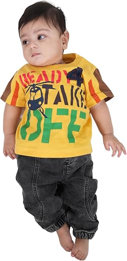 CocoBelle NYC Baby Boys Half Sleeve Printed T-Shirt Cotton (6months-12months) Multicolour