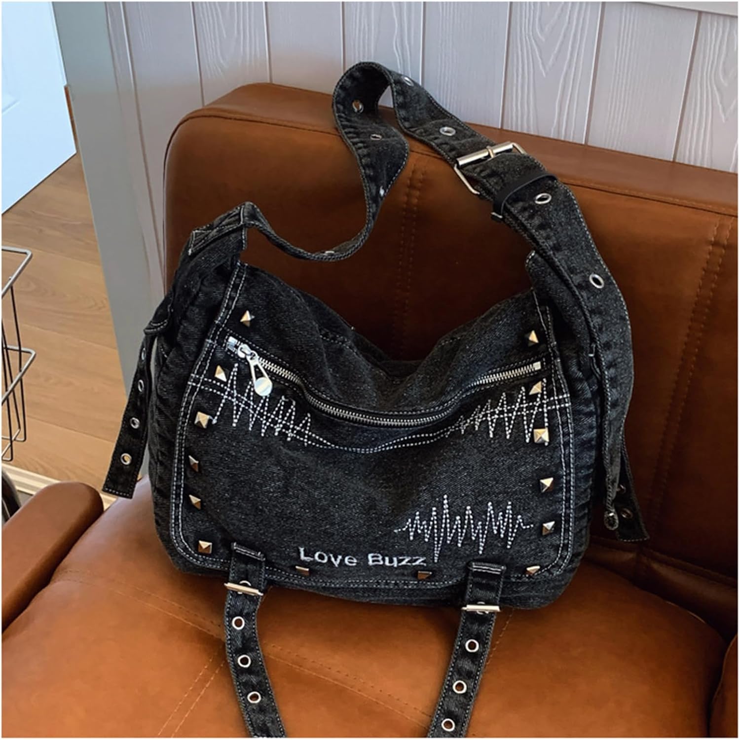 CORIOS Denim Crossbody Bag for Women Large Capacity Shoulder Bag Lightweight Satchel Handbag Retro Messenger Bag