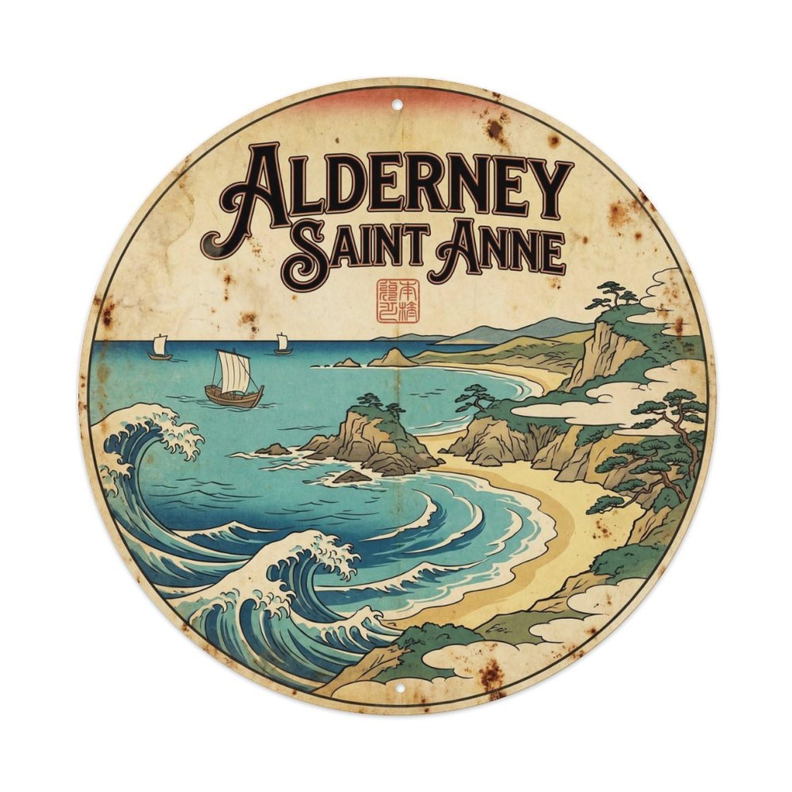 Olhnbad 08X08inch Style Alderney Saint Anne Coastal Travel Classic Illustration Metal Tin Sign